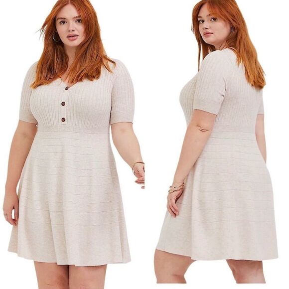 Torrid Oatmeal Sweater-Knit Button Down Skater Dress Size 4/4X - Picture 1 of 10